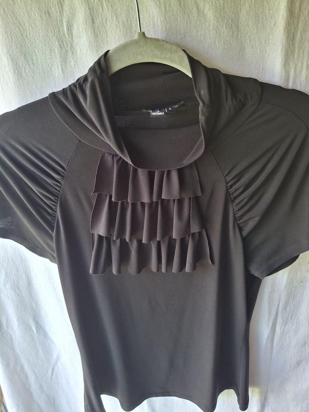 Women’s Ruffle Front Short Sleeve Top - Black